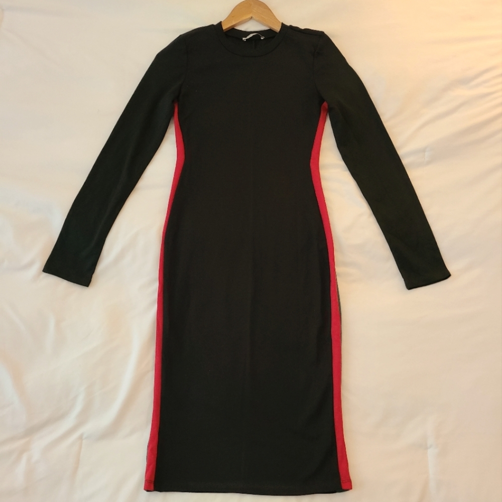 Zara Black Midi Dress Red & Green Side Stripped